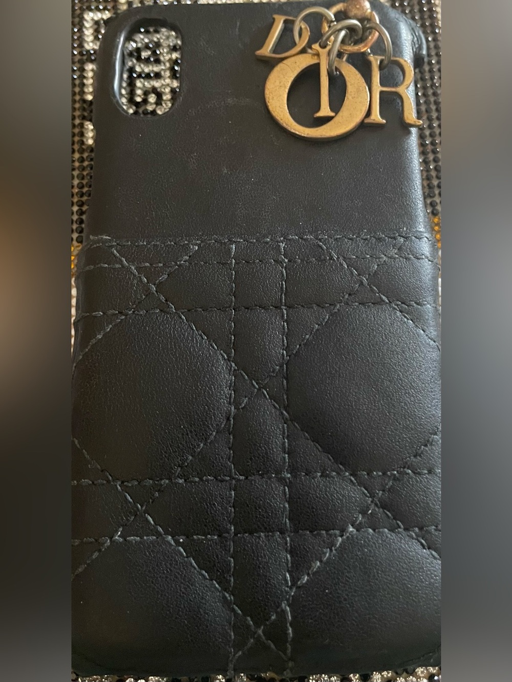 Dior Phone Case In Black Leather